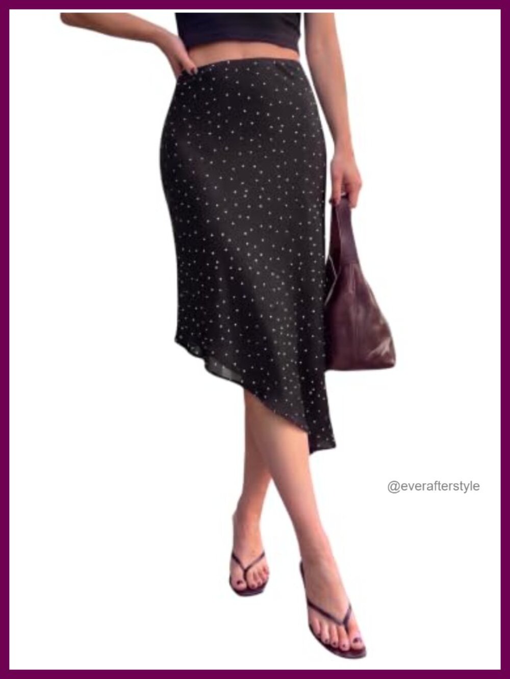 Satin Midi Skirt Asymmetrical High Low Hem Flowy A-Line